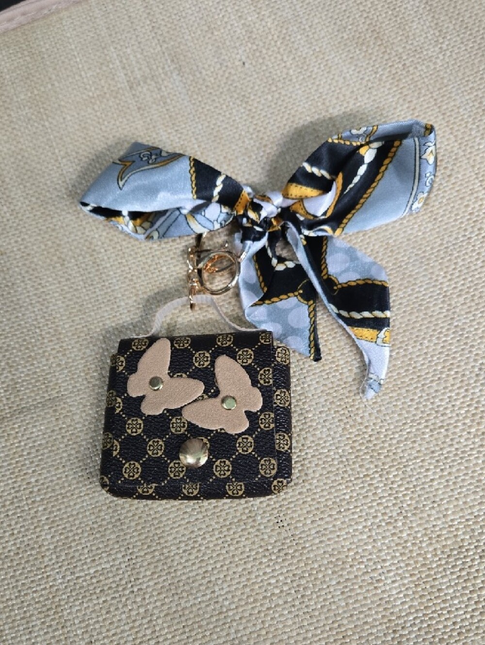 Silk Scarf Keychain Bag Charm with Floral Mini Bag - Picture 4 of 5